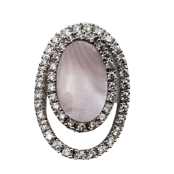 14K White Gold Mother of Pearl & Diamond Pendant JAGi Certified #15766 - Picture 1 of 9